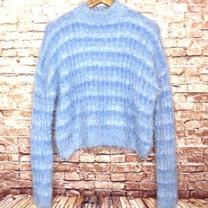 Candies | Blue Stripe Fuzzy Eyelash Sweater